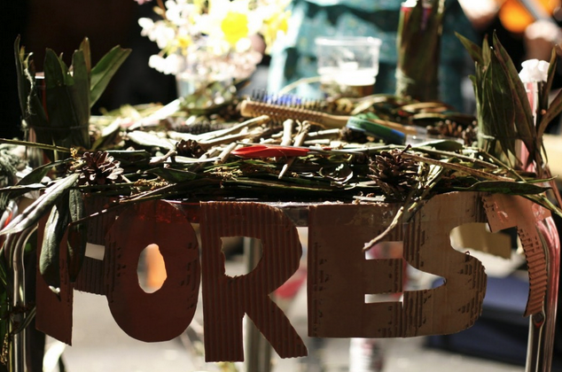 The word 'forest' is made out of cardboard